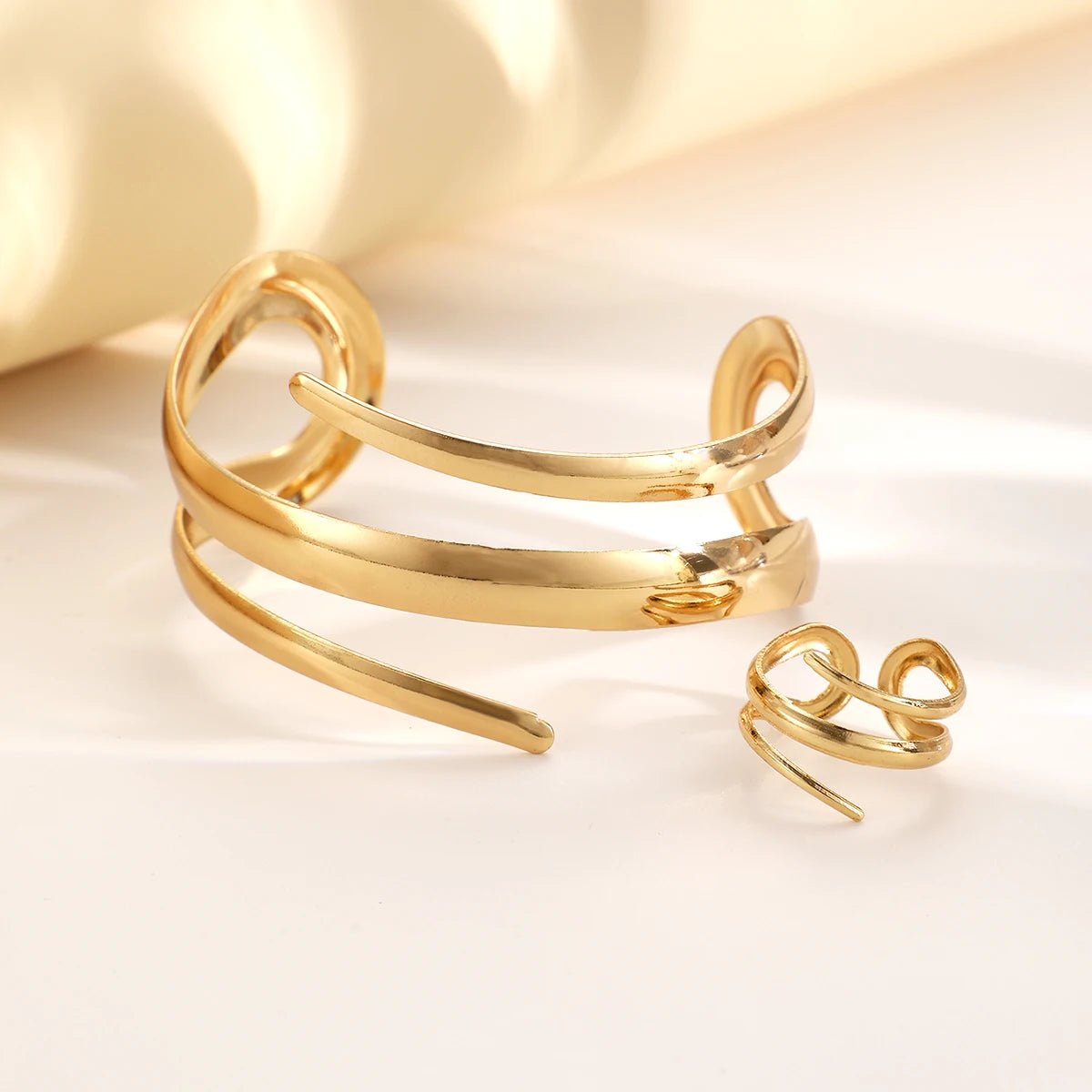 European And American Thick Bracelet And Ring Jewelry Set For Women Gold Color Geometric Line Bracelet Ring Combination Set Gift - TheGlamTrend200001033:361180OVGold ColorOVGold ColorEuropean And American Thick Bracelet And Ring Jewelry Set For Women Gold Color Geometric Line Bracelet Ring Combination Set Gift