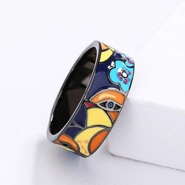 Exquisite Jewelry Rings for Women Blue Bird Flower Enamel Fine Jewelry Black Handmade Gifts - TheGlamTrend200000369:3502629Exquisite Jewelry Rings for Women Blue Bird Flower Enamel Fine Jewelry Black Handmade Gifts