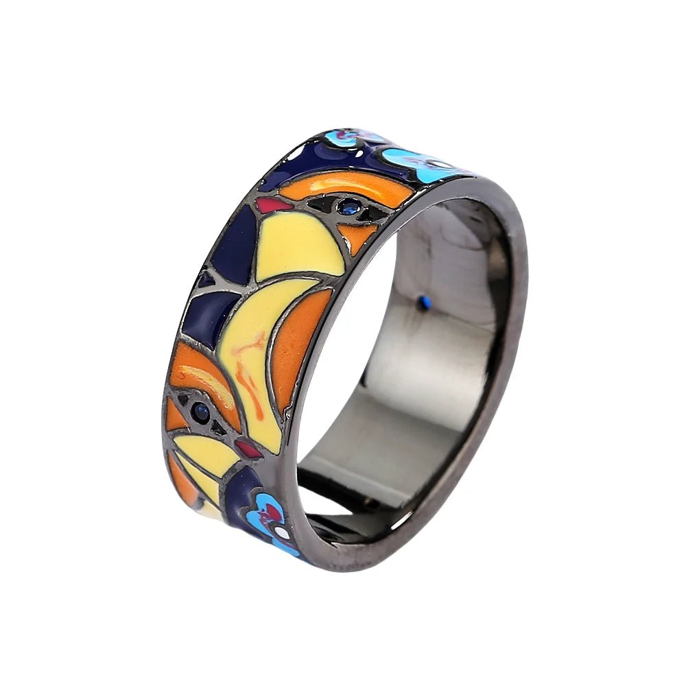 Exquisite Jewelry Rings for Women Blue Bird Flower Enamel Fine Jewelry Black Handmade Gifts - TheGlamTrend200000369:3502629Exquisite Jewelry Rings for Women Blue Bird Flower Enamel Fine Jewelry Black Handmade Gifts
