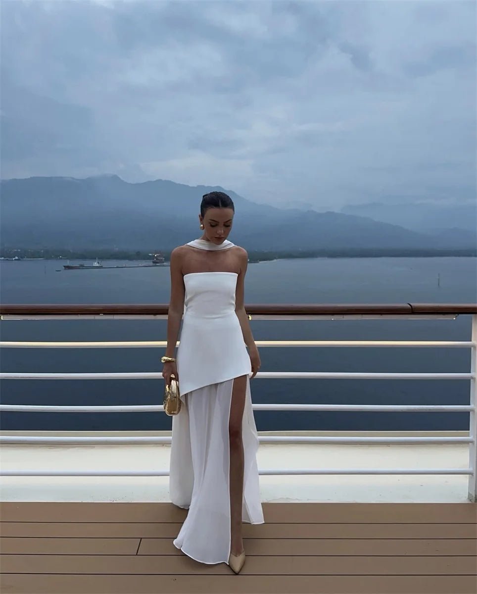 Fashion Strapless Dress With Ribbon Female Elegant Sleeveless Patchwork Mesh Beach Vacation Long Dress 2025 Summer New Dress - TheGlamTrend14:29;5:361386WHITEMFashion Strapless Dress With Ribbon Female Elegant Sleeveless Patchwork Mesh Beach Vacation Long Dress 2025 Summer New Dress