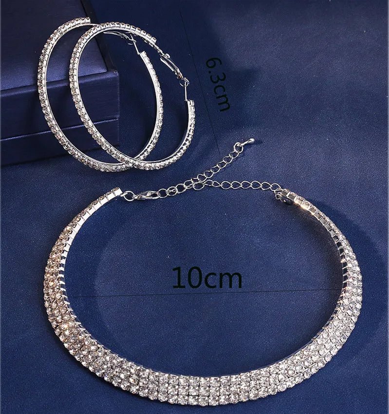 Fashion Wedding Jewelry For Women Shining Rhinestone Chunky Necklace Hoop Earrings Sets Jewellery Gifts Women Bridal Accessory - TheGlamTrend200001033:361180colorcolorFashion Wedding Jewelry For Women Shining Rhinestone Chunky Necklace Hoop Earrings Sets Jewellery Gifts Women Bridal Accessory