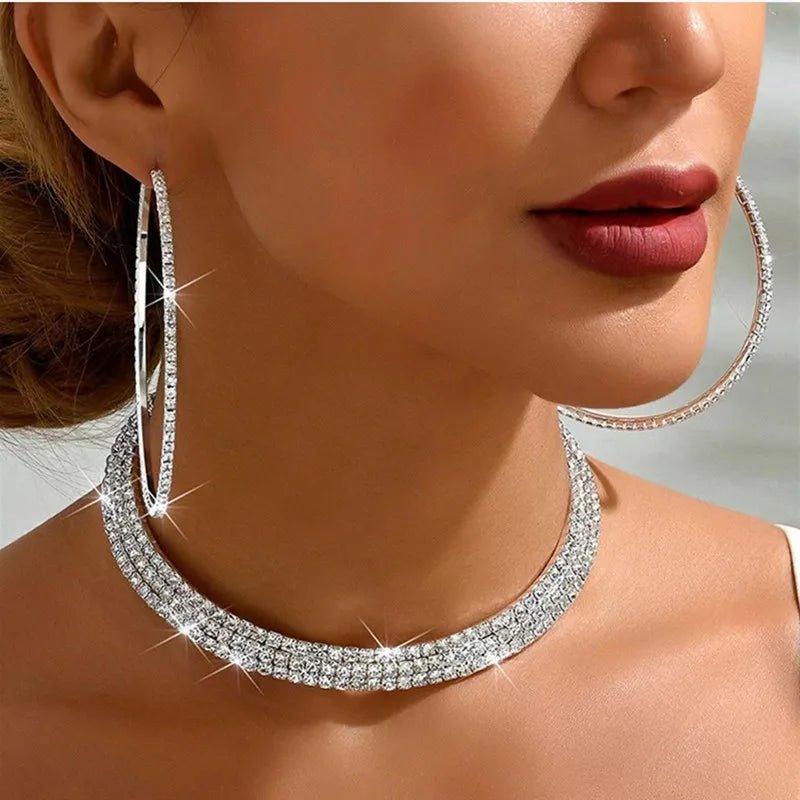 Fashion Wedding Jewelry For Women Shining Rhinestone Chunky Necklace Hoop Earrings Sets Jewellery Gifts Women Bridal Accessory - TheGlamTrend200001033:361180colorcolorFashion Wedding Jewelry For Women Shining Rhinestone Chunky Necklace Hoop Earrings Sets Jewellery Gifts Women Bridal Accessory