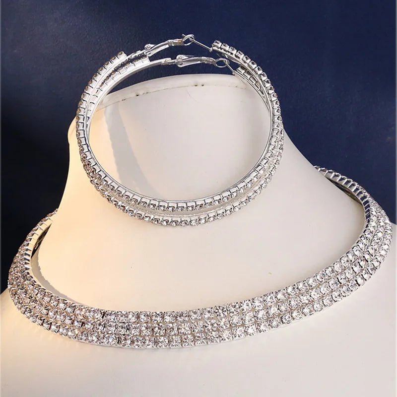 Fashion Wedding Jewelry For Women Shining Rhinestone Chunky Necklace Hoop Earrings Sets Jewellery Gifts Women Bridal Accessory - TheGlamTrend200001033:361180colorcolorFashion Wedding Jewelry For Women Shining Rhinestone Chunky Necklace Hoop Earrings Sets Jewellery Gifts Women Bridal Accessory