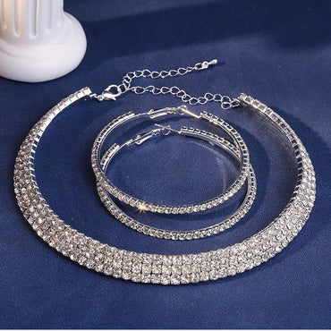 Fashion Wedding Jewelry For Women Shining Rhinestone Chunky Necklace Hoop Earrings Sets Jewellery Gifts Women Bridal Accessory - TheGlamTrend200001033:361180colorcolorFashion Wedding Jewelry For Women Shining Rhinestone Chunky Necklace Hoop Earrings Sets Jewellery Gifts Women Bridal Accessory