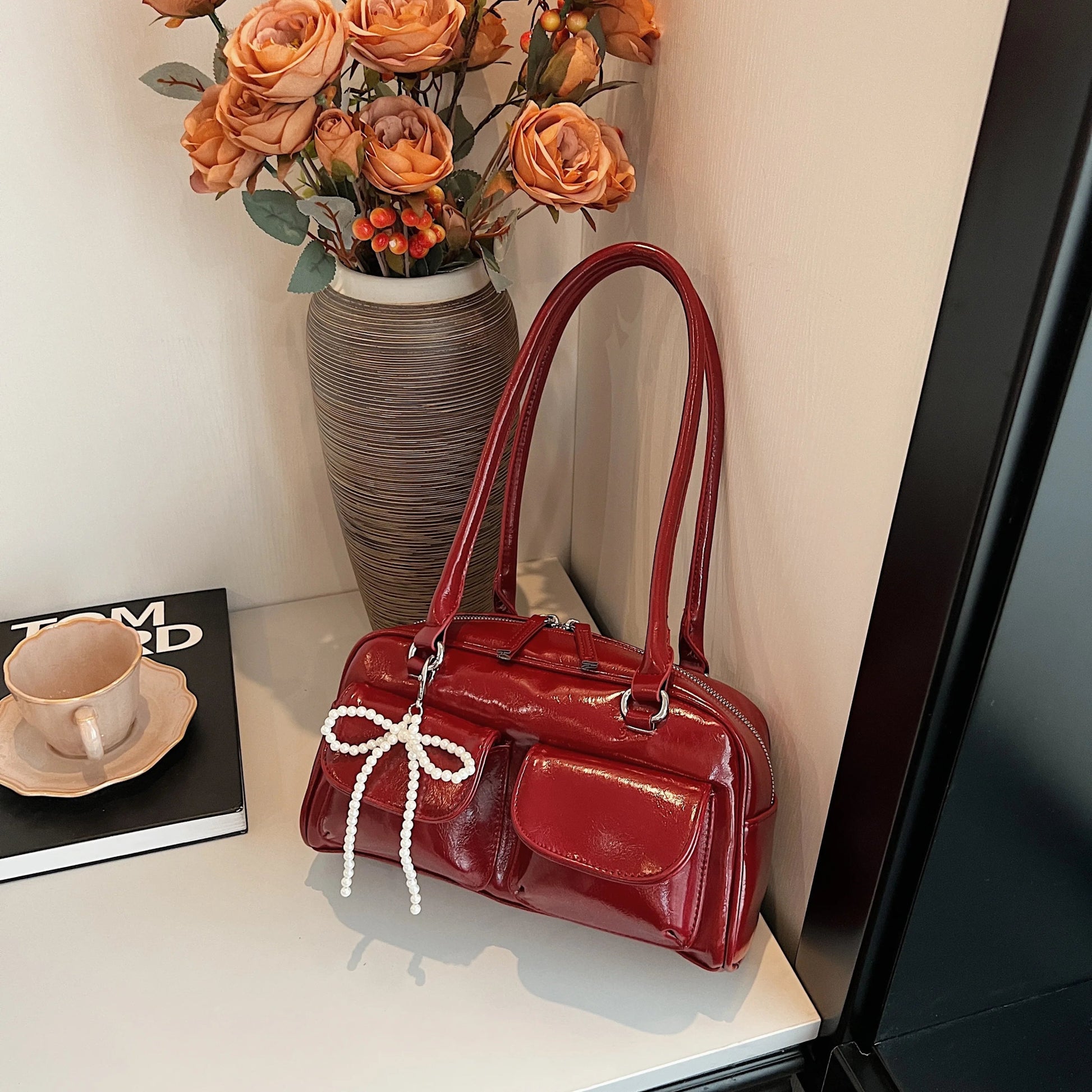 Fashionable Underarm Bow Bag for Women 2024 Korean Edition New Simple Leisure Pillow Bag Trendy Versatile Shoulder Bag - TheGlamTrend14:10RedFashionable Underarm Bow Bag for Women 2024 Korean Edition New Simple Leisure Pillow Bag Trendy Versatile Shoulder Bag