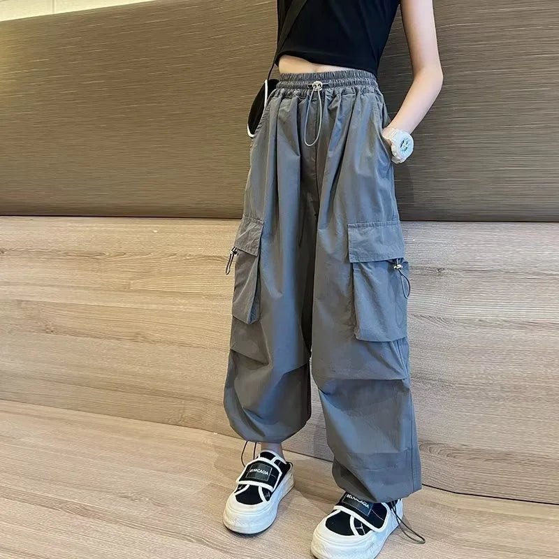 Girls' High Waist Straight Trousers Kids Fashion Hip Hop Joggers Cargo Pants Children Cool Spring Autumn Drawstring Sweatpants - TheGlamTrend14:193Grey;200000463:20000419513 - 14T(Size 170)Grey13 - 14T(Size 170)Girls' High Waist Straight Trousers Kids Fashion Hip Hop Joggers Cargo Pants Children Cool Spring Autumn Drawstring Sweatpants