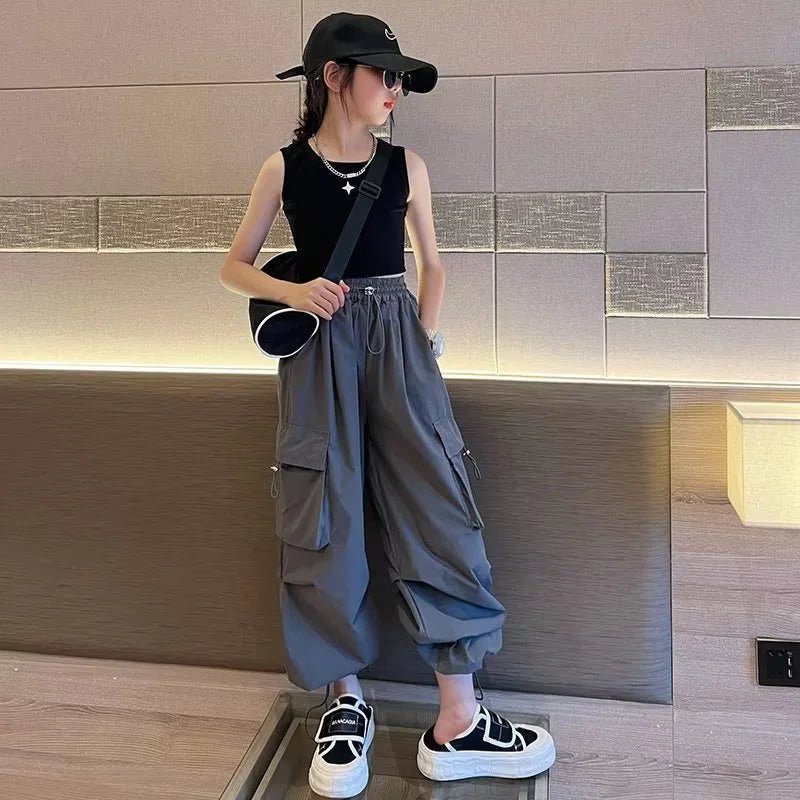 Girls' High Waist Straight Trousers Kids Fashion Hip Hop Joggers Cargo Pants Children Cool Spring Autumn Drawstring Sweatpants - TheGlamTrend14:200004889Black;200000463:20000419513 - 14T(Size 170)Black13 - 14T(Size 170)Girls' High Waist Straight Trousers Kids Fashion Hip Hop Joggers Cargo Pants Children Cool Spring Autumn Drawstring Sweatpants