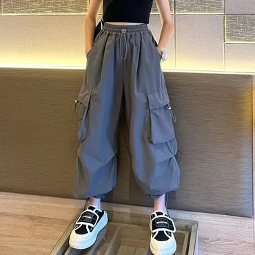 Girls' High Waist Straight Trousers Kids Fashion Hip Hop Joggers Cargo Pants Children Cool Spring Autumn Drawstring Sweatpants - TheGlamTrend14:200004889Black;200000463:20000419513 - 14T(Size 170)Black13 - 14T(Size 170)Girls' High Waist Straight Trousers Kids Fashion Hip Hop Joggers Cargo Pants Children Cool Spring Autumn Drawstring Sweatpants