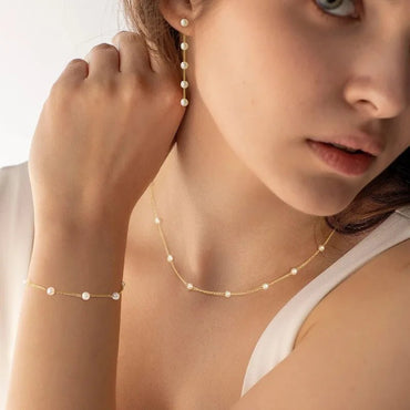 Gold Jewelry Set for Women, Dainty 14K Gold/Silver Plated Pearl Necklace and Earring Set with Drop Earrings Bracelets Necklace - TheGlamTrend200001033:361181SilverSilverGold Jewelry Set for Women, Dainty 14K Gold/Silver Plated Pearl Necklace and Earring Set with Drop Earrings Bracelets Necklace