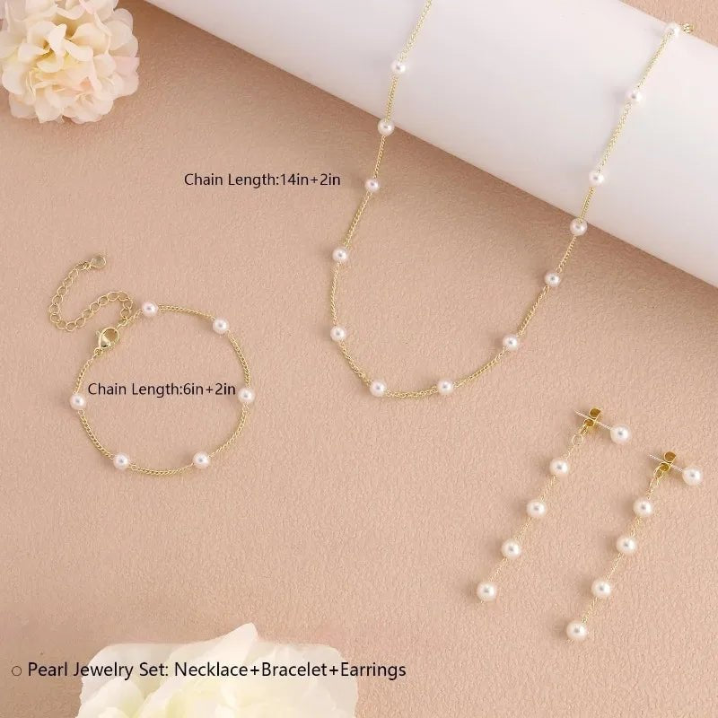 Gold Jewelry Set for Women, Dainty 14K Gold/Silver Plated Pearl Necklace and Earring Set with Drop Earrings Bracelets Necklace - TheGlamTrend200001033:361181SilverSilverGold Jewelry Set for Women, Dainty 14K Gold/Silver Plated Pearl Necklace and Earring Set with Drop Earrings Bracelets Necklace