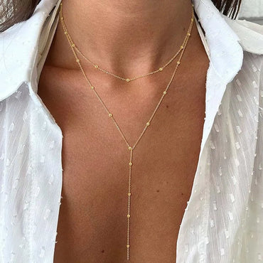 Gold Plated Lariat Necklace for Women, Double Laryered Long Chain Drop Pendant Choker Necklaces Fashion Gifts - TheGlamTrend200001033:361180GoldGoldGold Plated Lariat Necklace for Women, Double Laryered Long Chain Drop Pendant Choker Necklaces Fashion Gifts