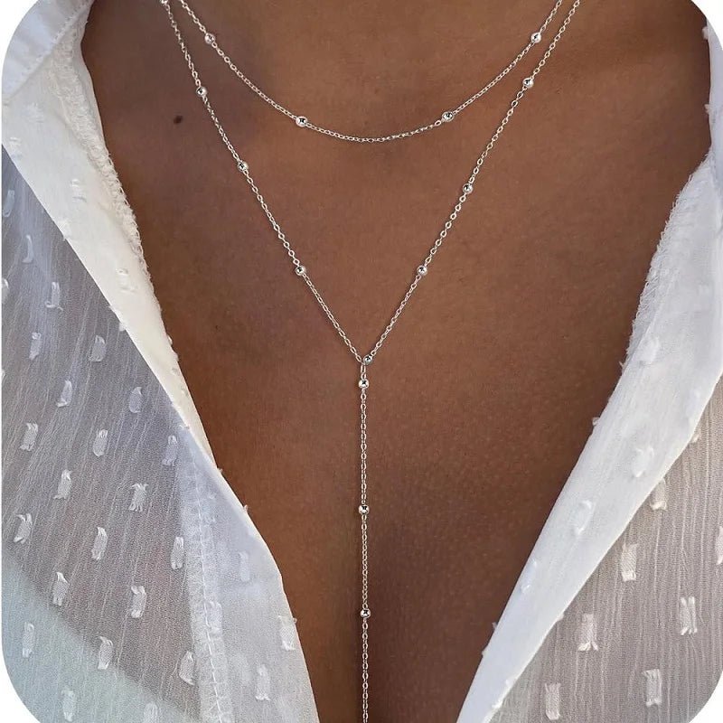 Gold Plated Lariat Necklace for Women, Double Laryered Long Chain Drop Pendant Choker Necklaces Fashion Gifts - TheGlamTrend200001033:361181SilverSilverGold Plated Lariat Necklace for Women, Double Laryered Long Chain Drop Pendant Choker Necklaces Fashion Gifts