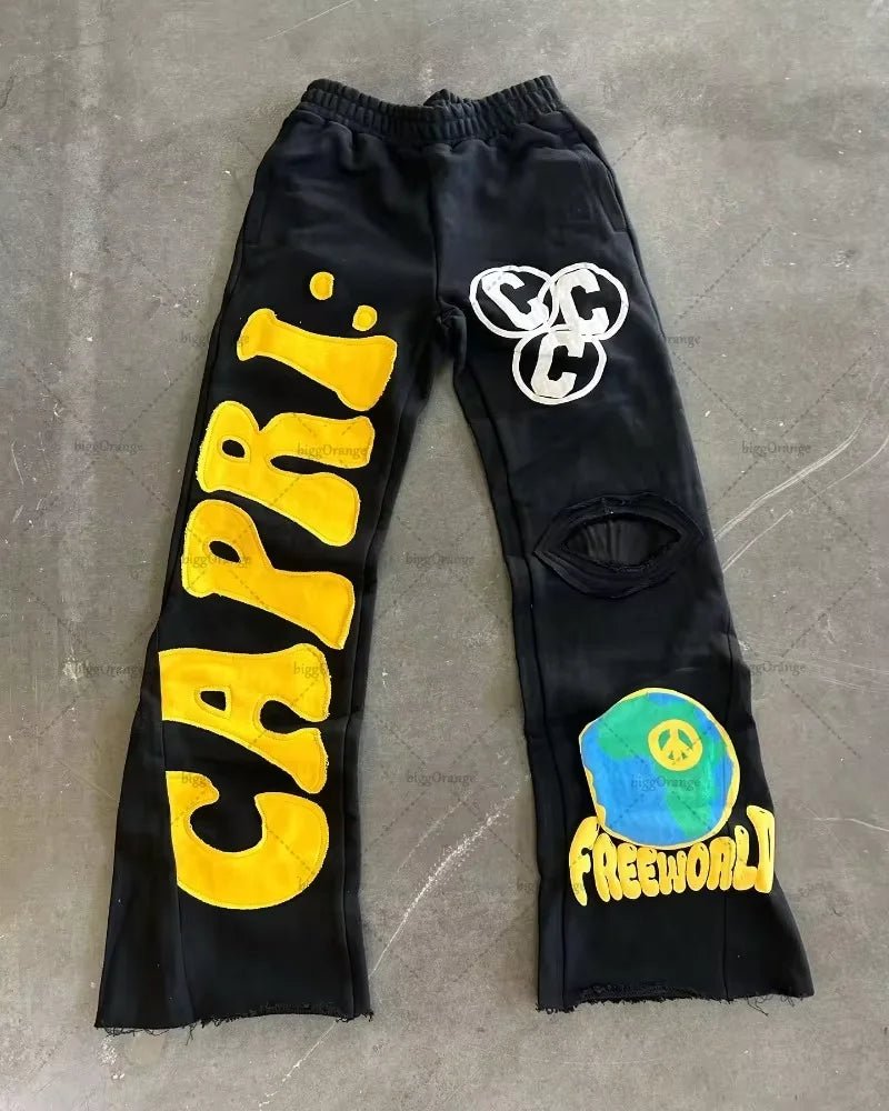 Gothic Retro Letter Embroidered Trousers Men Y2k American High Waist Sports Pants Loose Casual Versatile Wide Leg Pants Women - TheGlamTrend14:193A1;5:100014064A1 6SGothic Retro Letter Embroidered Trousers Men Y2k American High Waist Sports Pants Loose Casual Versatile Wide Leg Pants Women