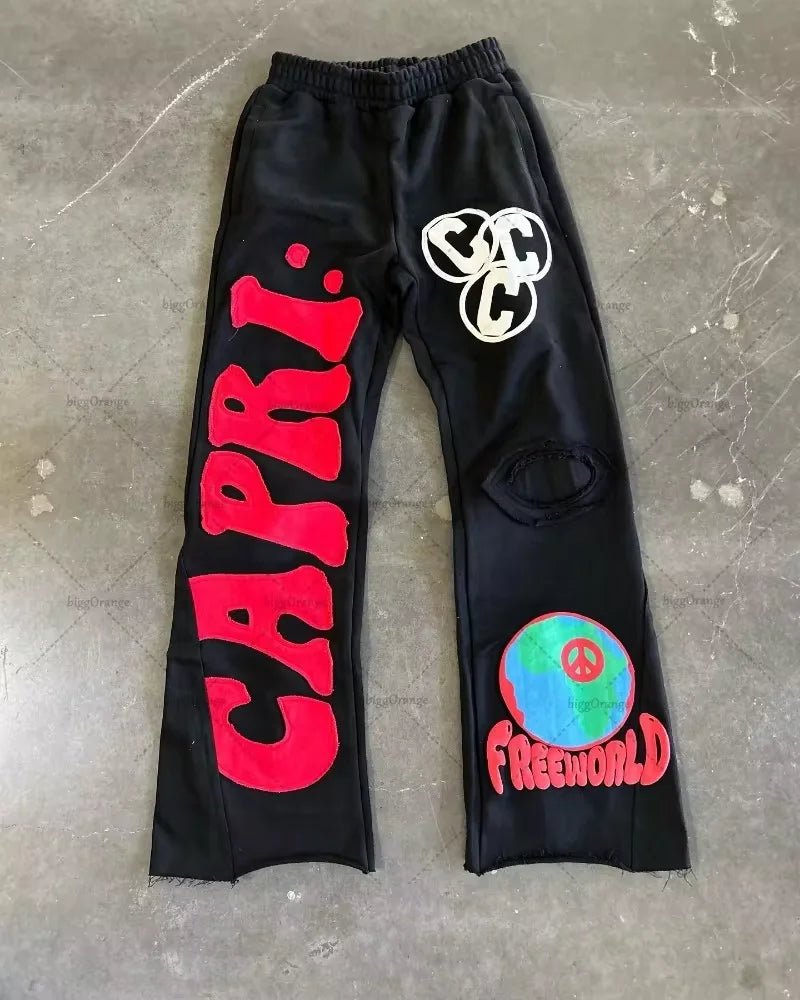 Gothic Retro Letter Embroidered Trousers Men Y2k American High Waist Sports Pants Loose Casual Versatile Wide Leg Pants Women - TheGlamTrend14:200001951A1;5:100014064A1 8SGothic Retro Letter Embroidered Trousers Men Y2k American High Waist Sports Pants Loose Casual Versatile Wide Leg Pants Women