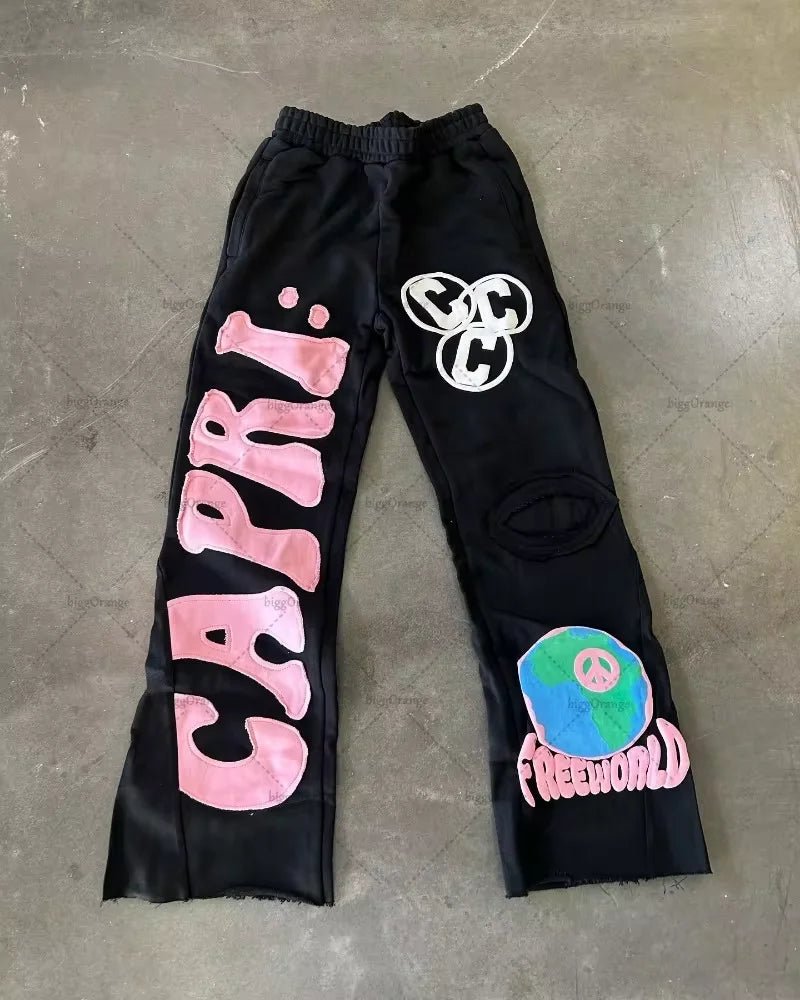 Gothic Retro Letter Embroidered Trousers Men Y2k American High Waist Sports Pants Loose Casual Versatile Wide Leg Pants Women - TheGlamTrend14:200004890A1;5:100014064A1 11SGothic Retro Letter Embroidered Trousers Men Y2k American High Waist Sports Pants Loose Casual Versatile Wide Leg Pants Women
