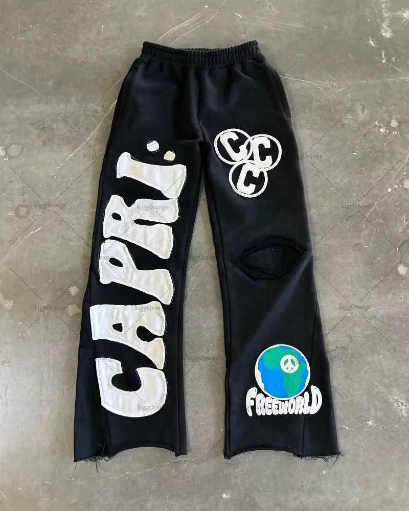 Gothic Retro Letter Embroidered Trousers Men Y2k American High Waist Sports Pants Loose Casual Versatile Wide Leg Pants Women - TheGlamTrend14:771A1;5:100014064A1 10SGothic Retro Letter Embroidered Trousers Men Y2k American High Waist Sports Pants Loose Casual Versatile Wide Leg Pants Women