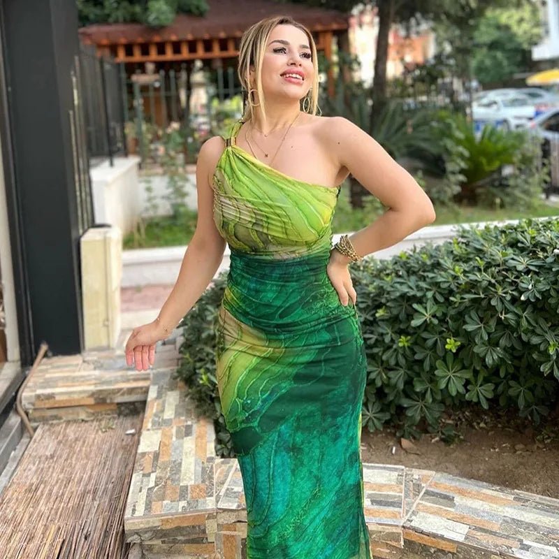Green Print Long Dress Women Fashion One Shoulder Slim Evening Party Dresses Summer Sexy Backless Ruched Maxi Dress 2024 - TheGlamTrend14:175;5:100014064greenSGreen Print Long Dress Women Fashion One Shoulder Slim Evening Party Dresses Summer Sexy Backless Ruched Maxi Dress 2024