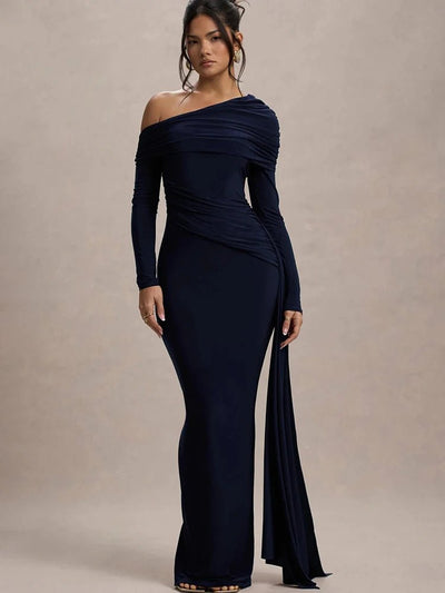 JULISSA MO Sexy One Shoulder Bandage Women Long Dress Black Long Sleeve Evening Dress Winter Skinny Elegant Party Clubwear 2024 - TheGlamTrend14:193Black;5:361385BlackLJULISSA MO Sexy One Shoulder Bandage Women Long Dress Black Long Sleeve Evening Dress Winter Skinny Elegant Party Clubwear 2024