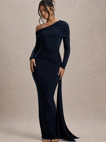 JULISSA MO Sexy One Shoulder Bandage Women Long Dress Black Long Sleeve Evening Dress Winter Skinny Elegant Party Clubwear 2024 - TheGlamTrend14:193Black;5:361385BlackLJULISSA MO Sexy One Shoulder Bandage Women Long Dress Black Long Sleeve Evening Dress Winter Skinny Elegant Party Clubwear 2024