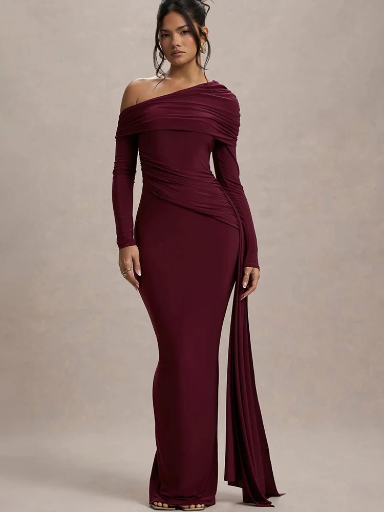 JULISSA MO Sexy One Shoulder Bandage Women Long Dress Black Long Sleeve Evening Dress Winter Skinny Elegant Party Clubwear 2024 - TheGlamTrend14:273312254Wine Red;5:100014064Wine RedSJULISSA MO Sexy One Shoulder Bandage Women Long Dress Black Long Sleeve Evening Dress Winter Skinny Elegant Party Clubwear 2024