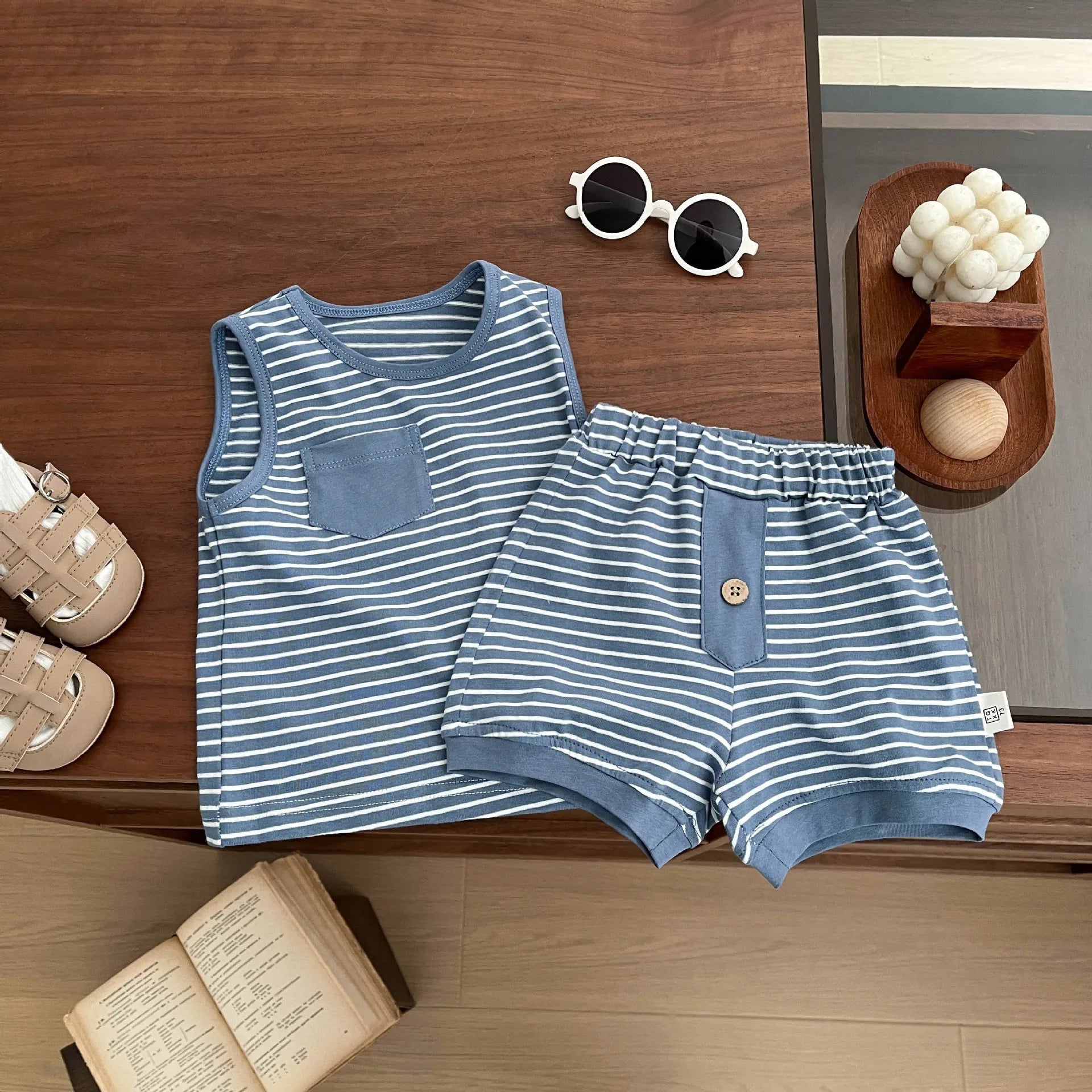 Kids Clothing Set Children's Top and Bottom Stripe Clothes set Two Pieces Summer Toddler Outfit for Kids Boys Girls sports suits - TheGlamTrend14:173;200000463:200004197110Blue110Kids Clothing Set Children's Top and Bottom Stripe Clothes set Two Pieces Summer Toddler Outfit for Kids Boys Girls sports suits