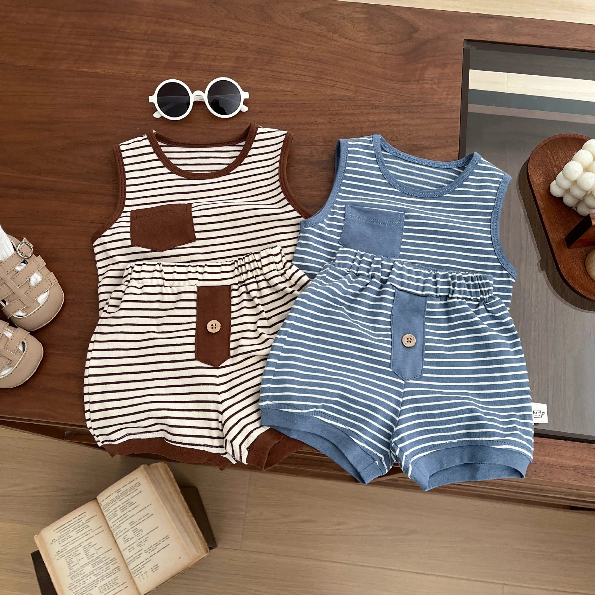 Kids Clothing Set Children's Top and Bottom Stripe Clothes set Two Pieces Summer Toddler Outfit for Kids Boys Girls sports suits - TheGlamTrend14:365458;200000463:200004197110Brown110Kids Clothing Set Children's Top and Bottom Stripe Clothes set Two Pieces Summer Toddler Outfit for Kids Boys Girls sports suits