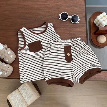 Kids Clothing Set Children's Top and Bottom Stripe Clothes set Two Pieces Summer Toddler Outfit for Kids Boys Girls sports suits - TheGlamTrend14:365458;200000463:200004197110Brown110Kids Clothing Set Children's Top and Bottom Stripe Clothes set Two Pieces Summer Toddler Outfit for Kids Boys Girls sports suits