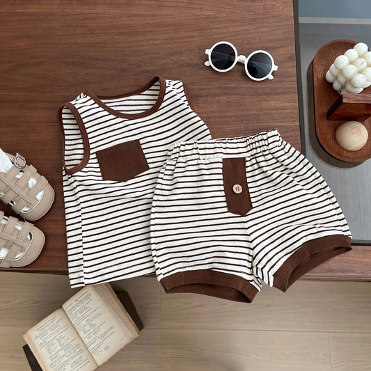 Kids Clothing Set Children's Top and Bottom Stripe Clothes set Two Pieces Summer Toddler Outfit for Kids Boys Girls sports suits - TheGlamTrend14:365458;200000463:200004197110Brown110Kids Clothing Set Children's Top and Bottom Stripe Clothes set Two Pieces Summer Toddler Outfit for Kids Boys Girls sports suits
