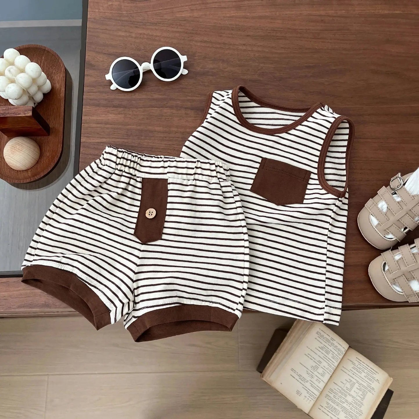Kids Clothing Set Children's Top and Bottom Stripe Clothes set Two Pieces Summer Toddler Outfit for Kids Boys Girls sports suits - TheGlamTrend14:365458;200000463:200004197110Brown110Kids Clothing Set Children's Top and Bottom Stripe Clothes set Two Pieces Summer Toddler Outfit for Kids Boys Girls sports suits