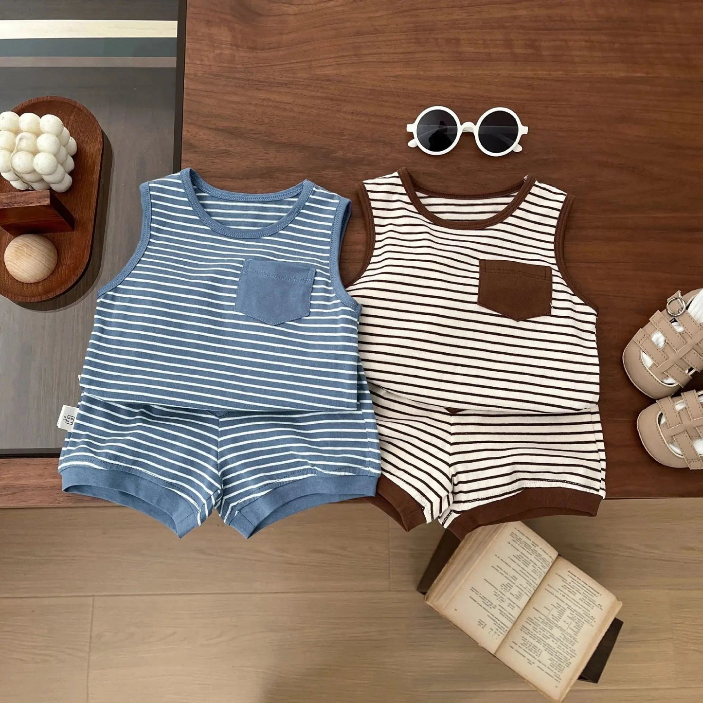 Kids Clothing Set Children's Top and Bottom Stripe Clothes set Two Pieces Summer Toddler Outfit for Kids Boys Girls sports suits - TheGlamTrend14:365458;200000463:200004197110Brown110Kids Clothing Set Children's Top and Bottom Stripe Clothes set Two Pieces Summer Toddler Outfit for Kids Boys Girls sports suits