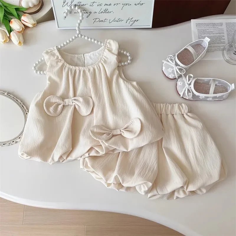 Kids Clothing Set for 2 - 7 Years Girls Bow Sleeveless Vest + Pod Pants Two Piece Summer Daily Casual Beige Girls Clothing - TheGlamTrend14:193QQ407 - Sets;200000463:200661899QQ407 - Sets5TKids Clothing Set for 2 - 7 Years Girls Bow Sleeveless Vest + Pod Pants Two Piece Summer Daily Casual Beige Girls Clothing