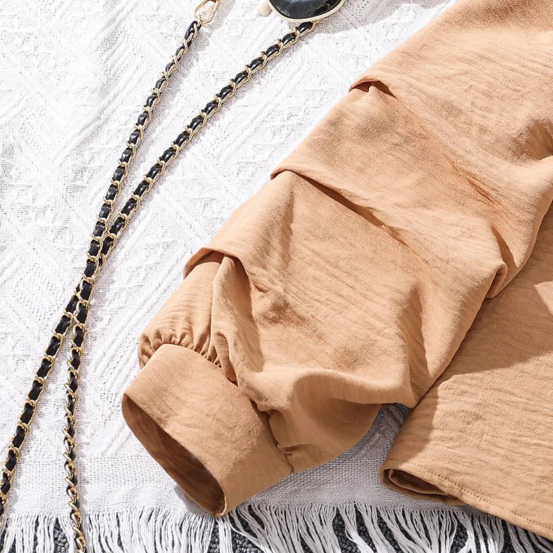 Kids Clothing Sets For Girls Khaki Off - shoulder Long sleeve Top & Stripe Printing Pants Summer Resort Style Children Suits OOTD - TheGlamTrend14:1202DH06002 Khaki;200000463:2000041959YDH06002 Khaki9YKids Clothing Sets For Girls Khaki Off - shoulder Long sleeve Top & Stripe Printing Pants Summer Resort Style Children Suits OOTD