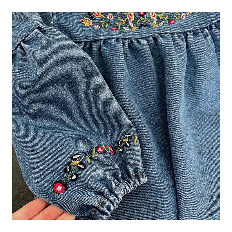 Kids Clothing Spring And Autumnr Round Neck Floral Embroidered Long Sleeve Denim dress Girls Dress Princess Dress - TheGlamTrend14:175BZ3560 blue;200000463:2000041915TBZ3560 blue5TKids Clothing Spring And Autumnr Round Neck Floral Embroidered Long Sleeve Denim dress Girls Dress Princess Dress