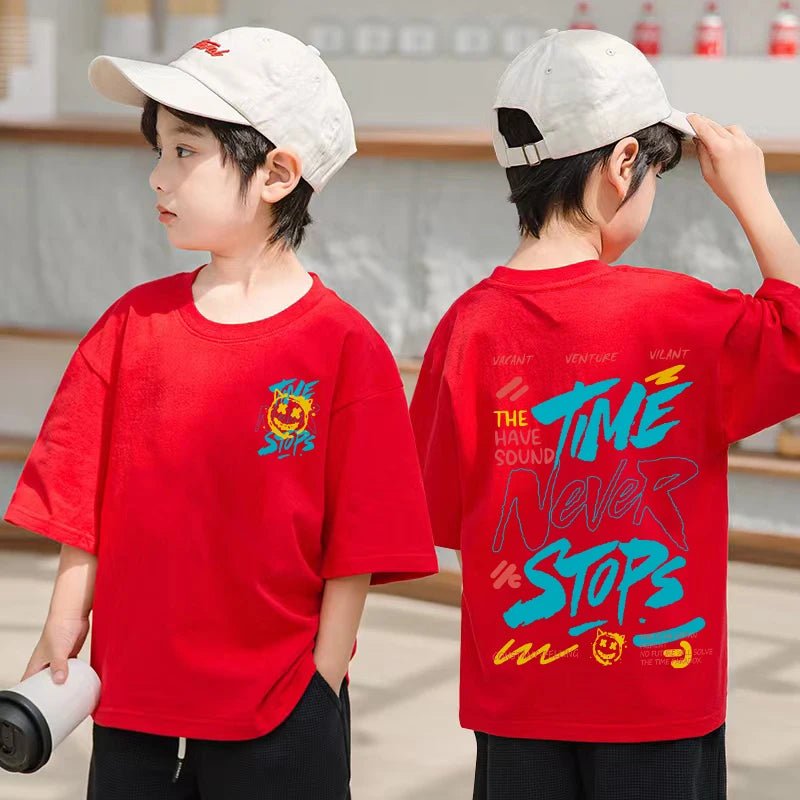 Korean Children's Clothes 2025 Boys Hip Hop Graphic T Shirts Summer Loose Cotton Short Sleeve Tops Tees Kids Clothing 9 10 Years - TheGlamTrend14:10;200000463:200004187Red2TKorean Children's Clothes 2025 Boys Hip Hop Graphic T Shirts Summer Loose Cotton Short Sleeve Tops Tees Kids Clothing 9 10 Years