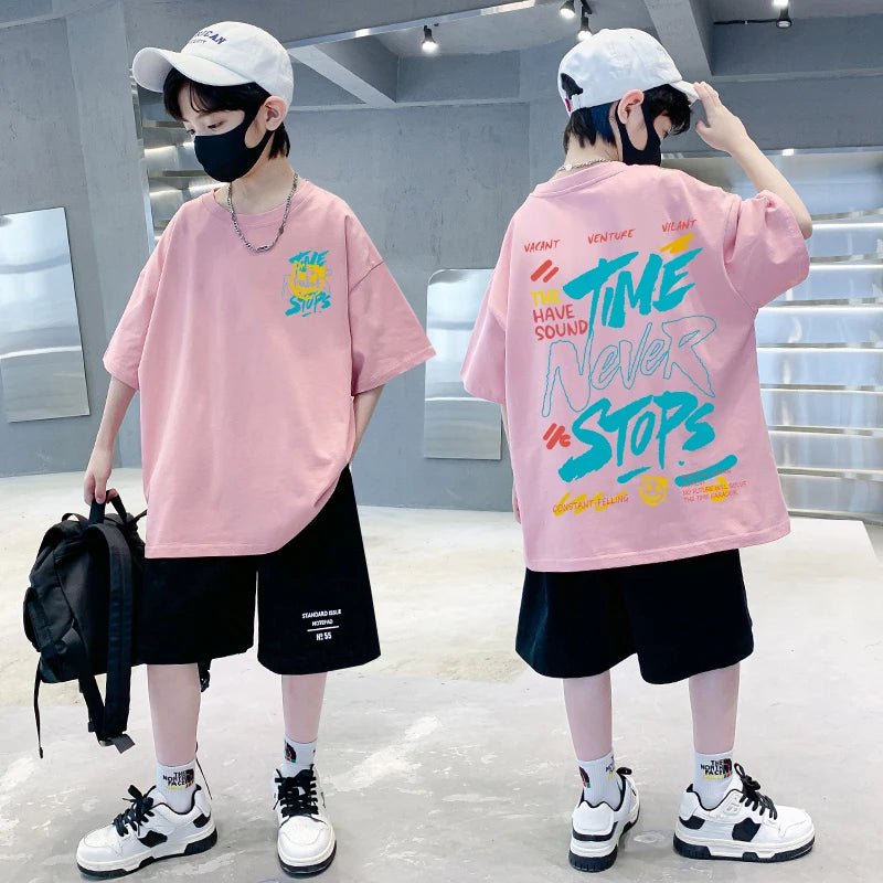 Korean Children's Clothes 2025 Boys Hip Hop Graphic T Shirts Summer Loose Cotton Short Sleeve Tops Tees Kids Clothing 9 10 Years - TheGlamTrend14:1052;200000463:200661902Pink8TKorean Children's Clothes 2025 Boys Hip Hop Graphic T Shirts Summer Loose Cotton Short Sleeve Tops Tees Kids Clothing 9 10 Years