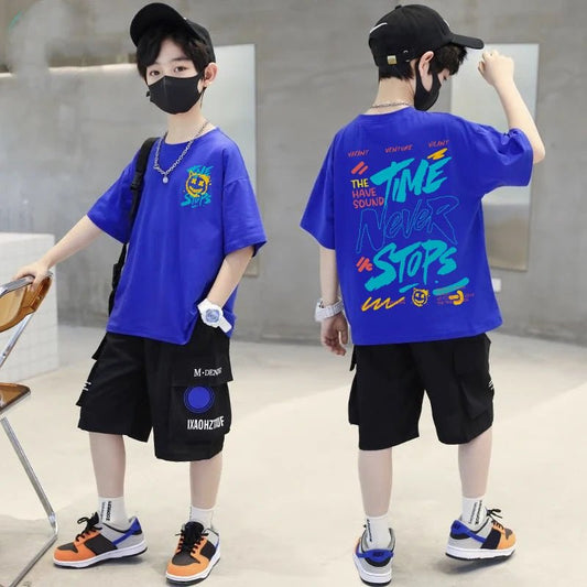 Korean Children's Clothes 2025 Boys Hip Hop Graphic T Shirts Summer Loose Cotton Short Sleeve Tops Tees Kids Clothing 9 10 Years - TheGlamTrend14:173;200000463:200661903Blue9TKorean Children's Clothes 2025 Boys Hip Hop Graphic T Shirts Summer Loose Cotton Short Sleeve Tops Tees Kids Clothing 9 10 Years