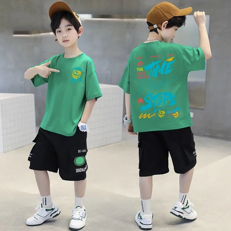 Korean Children's Clothes 2025 Boys Hip Hop Graphic T Shirts Summer Loose Cotton Short Sleeve Tops Tees Kids Clothing 9 10 Years - TheGlamTrend14:175;200000463:200661905green12TKorean Children's Clothes 2025 Boys Hip Hop Graphic T Shirts Summer Loose Cotton Short Sleeve Tops Tees Kids Clothing 9 10 Years