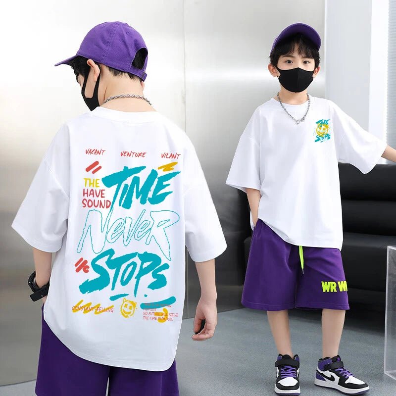 Korean Children's Clothes 2025 Boys Hip Hop Graphic T Shirts Summer Loose Cotton Short Sleeve Tops Tees Kids Clothing 9 10 Years - TheGlamTrend14:29;200000463:200661901WHITE7TKorean Children's Clothes 2025 Boys Hip Hop Graphic T Shirts Summer Loose Cotton Short Sleeve Tops Tees Kids Clothing 9 10 Years