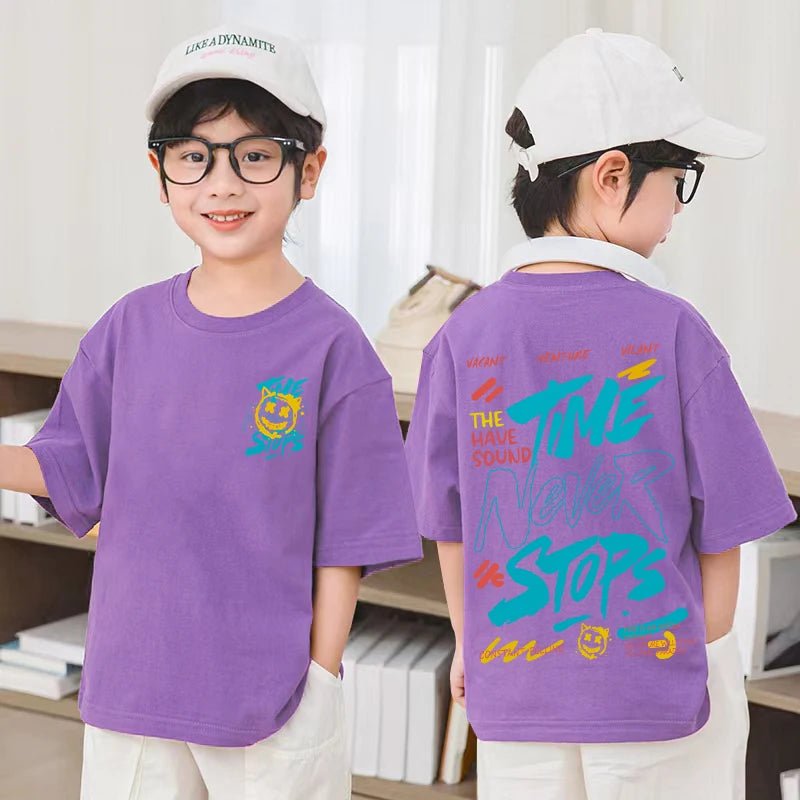 Korean Children's Clothes 2025 Boys Hip Hop Graphic T Shirts Summer Loose Cotton Short Sleeve Tops Tees Kids Clothing 9 10 Years - TheGlamTrend14:496;200000463:200007193PURPLE11TKorean Children's Clothes 2025 Boys Hip Hop Graphic T Shirts Summer Loose Cotton Short Sleeve Tops Tees Kids Clothing 9 10 Years