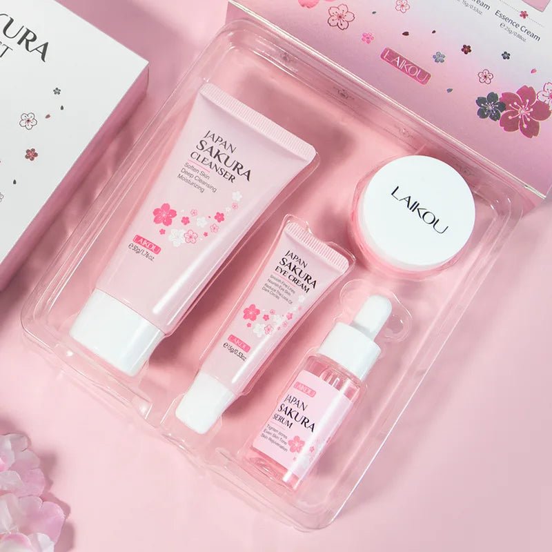 LAIKOU Sakura Skin Care Sets Facial Cleanser Eye Creams Face Cream Serum Lotion Toner Brightening Moisturizing Face Care Kit - TheGlamTrend14:1934pcs kit4pcs kitLAIKOU Sakura Skin Care Sets Facial Cleanser Eye Creams Face Cream Serum Lotion Toner Brightening Moisturizing Face Care Kit