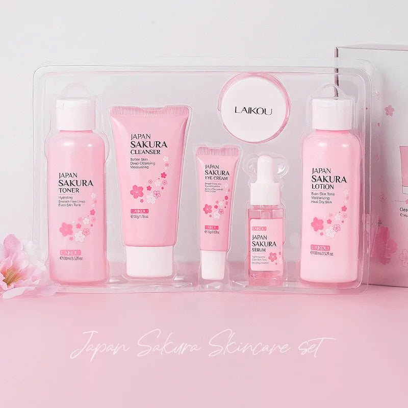 LAIKOU Sakura Skin Care Sets Facial Cleanser Eye Creams Face Cream Serum Lotion Toner Brightening Moisturizing Face Care Kit - TheGlamTrend14:296pcs kit6pcs kitLAIKOU Sakura Skin Care Sets Facial Cleanser Eye Creams Face Cream Serum Lotion Toner Brightening Moisturizing Face Care Kit