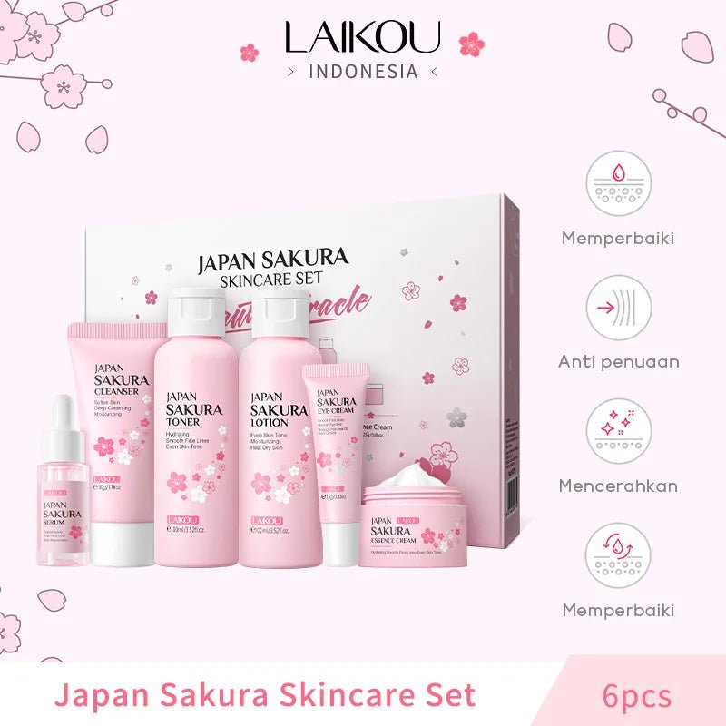 LAIKOU Sakura Skin Care Sets Facial Cleanser Eye Creams Face Cream Serum Lotion Toner Brightening Moisturizing Face Care Kit - TheGlamTrend14:296pcs kit6pcs kitLAIKOU Sakura Skin Care Sets Facial Cleanser Eye Creams Face Cream Serum Lotion Toner Brightening Moisturizing Face Care Kit