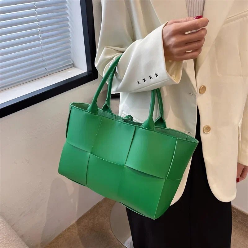 Large Capacity Handbags for Women 2022 Fashion Leather Woven Tote Bags Designer Solid Color Lacing Plaid PU Shoulder Bags - TheGlamTrend14:1254GNGNLarge Capacity Handbags for Women 2022 Fashion Leather Woven Tote Bags Designer Solid Color Lacing Plaid PU Shoulder Bags