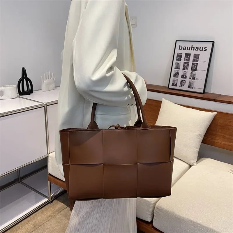 Large Capacity Handbags for Women 2022 Fashion Leather Woven Tote Bags Designer Solid Color Lacing Plaid PU Shoulder Bags - TheGlamTrend14:173CFCFLarge Capacity Handbags for Women 2022 Fashion Leather Woven Tote Bags Designer Solid Color Lacing Plaid PU Shoulder Bags