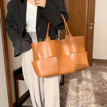 Large Capacity Handbags for Women 2022 Fashion Leather Woven Tote Bags Designer Solid Color Lacing Plaid PU Shoulder Bags - TheGlamTrend14:771BKBKLarge Capacity Handbags for Women 2022 Fashion Leather Woven Tote Bags Designer Solid Color Lacing Plaid PU Shoulder Bags