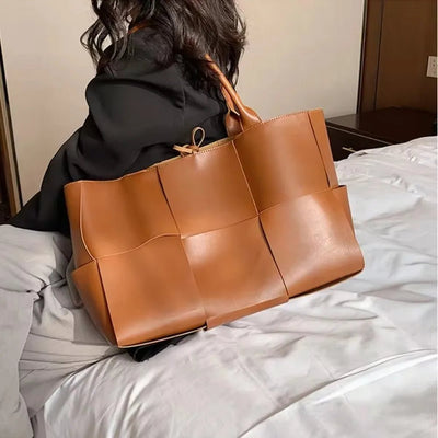 Large Capacity Handbags for Women 2022 Fashion Leather Woven Tote Bags Designer Solid Color Lacing Plaid PU Shoulder Bags - TheGlamTrend14:771BKBKLarge Capacity Handbags for Women 2022 Fashion Leather Woven Tote Bags Designer Solid Color Lacing Plaid PU Shoulder Bags