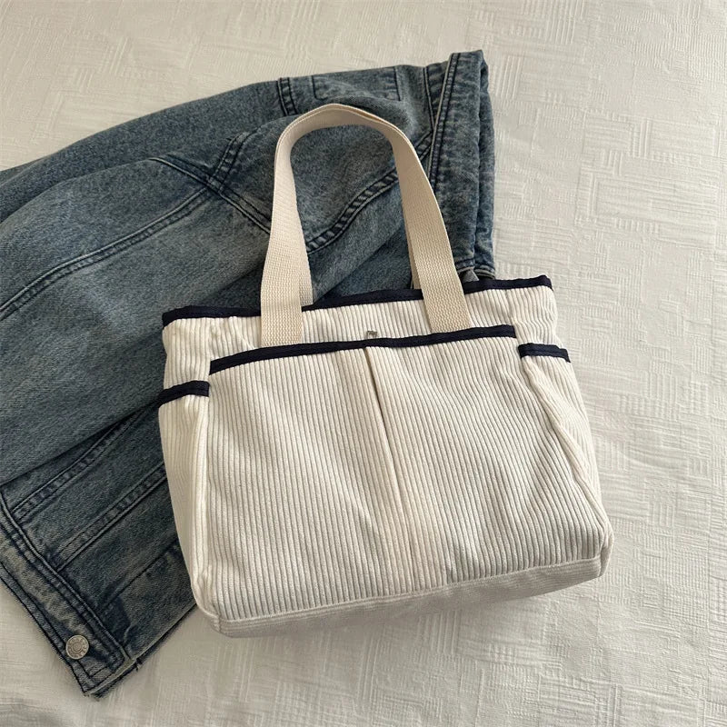 Large Capacity Tote Bags for Women Vintage Corduroy Shoulder Ladies Underarm Bag Casual Shopping Female Handbag with Side Pocket - TheGlamTrend14:173beigebeigeLarge Capacity Tote Bags for Women Vintage Corduroy Shoulder Ladies Underarm Bag Casual Shopping Female Handbag with Side Pocket