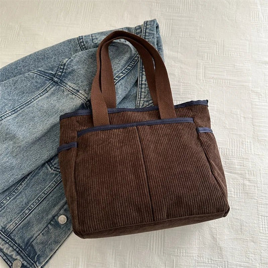 Large Capacity Tote Bags for Women Vintage Corduroy Shoulder Ladies Underarm Bag Casual Shopping Female Handbag with Side Pocket - TheGlamTrend14:193coffeecoffeeLarge Capacity Tote Bags for Women Vintage Corduroy Shoulder Ladies Underarm Bag Casual Shopping Female Handbag with Side Pocket