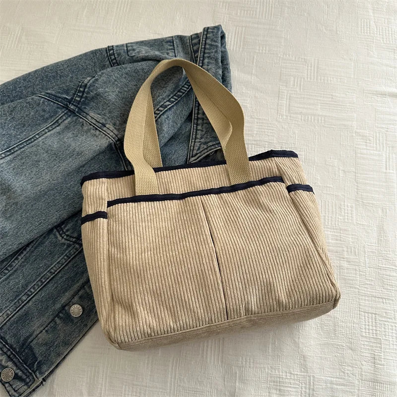 Large Capacity Tote Bags for Women Vintage Corduroy Shoulder Ladies Underarm Bag Casual Shopping Female Handbag with Side Pocket - TheGlamTrend14:200001438KhakiLarge Capacity Tote Bags for Women Vintage Corduroy Shoulder Ladies Underarm Bag Casual Shopping Female Handbag with Side Pocket