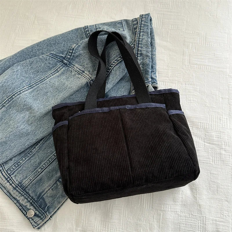 Large Capacity Tote Bags for Women Vintage Corduroy Shoulder Ladies Underarm Bag Casual Shopping Female Handbag with Side Pocket - TheGlamTrend14:771BlackBlackLarge Capacity Tote Bags for Women Vintage Corduroy Shoulder Ladies Underarm Bag Casual Shopping Female Handbag with Side Pocket